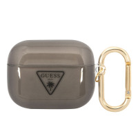 Чехол Guess TPU для беспроводных наушников Apple Airpods Pro / Аирподс Про силиконовый с карабином Palm Tree, прозрачно-черный