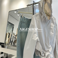 刺繡連帽衝鋒衣外套女春休閒百搭抽繩收腰防風拉鍊衫夾克上衣防曬