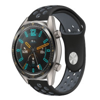 Силиконовый перфорированный ремешок для Huawei Watch GT / GT2 / GT3 (46мм) (22мм) 0012-02-3, черно-серый