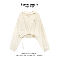 短款連帽防曬衣女夏季薄款寬鬆衝鋒衣外套小個子原紗防紫外線上衣