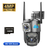 Камера Наружного видеонаблюдения V380 Pro, 2K ПНН IP-камера с двойным объективом, Wi-Fi, Sim-картой 4G, 10-кратным зумом, ночным видением, 4 МП