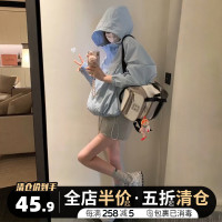 藍色連帽防曬衣女2023新款夏季薄款短外套戶外透氣休閒寬鬆衝鋒衣