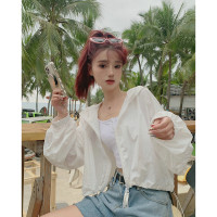 輕薄透氣防曬衣女款夏季2023新款時尚寬鬆外搭抽繩短款連帽外套白