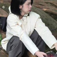 奶杏色工裝防曬衣女夏季輕薄透氣衝鋒衣外套戶外抗UV防曬服潮