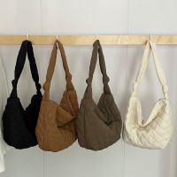 高级简约纯色菱格单肩包包女2023新款韩版休闲百搭通勤手提托特包