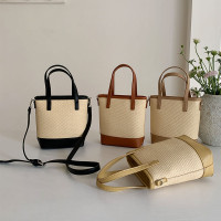 小众时尚单肩手提包包女2024新款高级质感休闲百搭斜挎草编水桶包