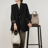 水桶包女2024新款单肩斜挎大容量高级小众子母包牛皮通勤菜篮子包