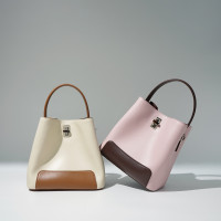 新款撞色包包女新款春夏真皮手提包百搭单肩包斜挎水桶包通勤女包