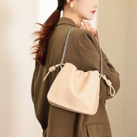 包包女2024新款原创小众设计单肩包女通勤百搭斜挎真皮链条褶皱包