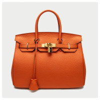 2024欧美新款真皮女包头层牛皮时尚荔枝纹铂金包女士手提包单肩包