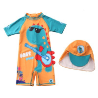 UPF50 + детский купальник для мальчиков мультфильм Динозавр для маленьких мальчиков, купальник на молнии с солнцезащитной шляпой, костюм для серфинга, купальный костюм
