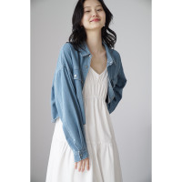 嘉茱莉夏季短款牛仔外套女2023新款牛仔襯衫短外套小個子薄款上衣