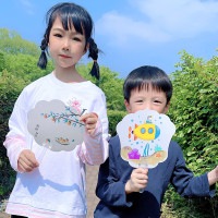 儿童手工diy涂鸦空白扇子绘画扇材料包学生涂画手绘卡通白色纸扇