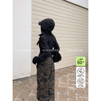 SUNONEONE 休閒防曬衣防曬套裝女夏季薄款修身連帽外套裙子兩件套