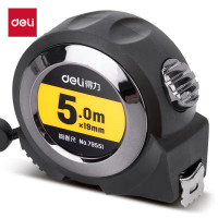 得力(deli)5m全包胶自锁钢卷尺 精准测量便携尺子 办公 黑色79551