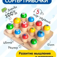 Набор Грибочки, Деревянный сортер, Счет, цвета, формы, игра