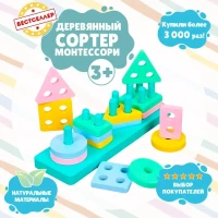 Сортер деревянный Монтессори 0+. Пирамидка развивающая.
