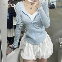 韓系連帽薄款防曬衣女裝夏季運動辣妹氣質修身顯瘦長袖短外套上衣