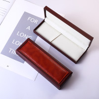 现货批发简易木纹翻盖笔盒皮质钢笔盒广告礼品盒可印刷logo包装盒