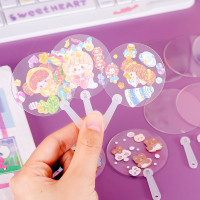 DIY手工绘画咕卡贴纸迷你透明空白扇mini娃用小朋友小扇子幼儿园