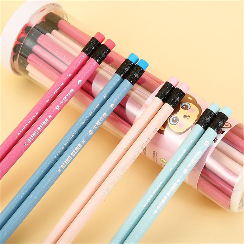 6pc/set Cute Bright Triangle HB Standard Wooden Pencil With Eraser For Children Stationery Writing Drawing Pencils School Office