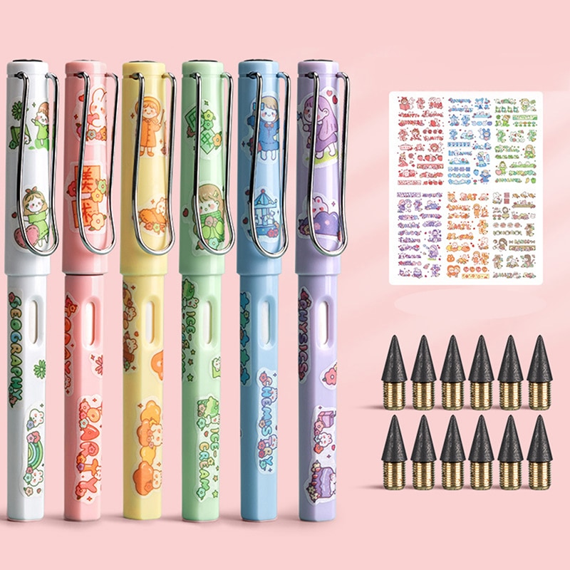 Kawaii Pencil Unlimited Writing For Kids Art Sketch Cute Pen Anime Without Sharpening Drawing Student School Supplies Stationery