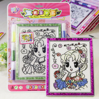 厂家直销儿童吸塑大号艺术金粉画沙画 涂鸦画 手工DIY水彩填色画