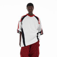 ANTERIOR LOVED 撞色拼接小V領結構肩機車設計感寬鬆廓形短袖