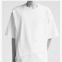 fllm 斜裁分割假兩件設計口袋廓形短袖t恤