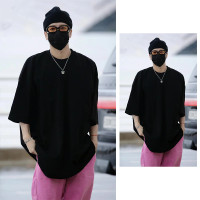 王嘉爾同款春夏款黑色寬鬆休閒歐美簡約短袖男女T恤上衣潮流純色