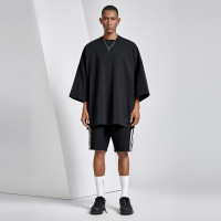 BODYDREAM大版嘻哈黑色短袖T恤男oversize純棉休閒美式寬鬆五分袖