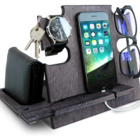 黑色置物架Docking手机支架木制桌面手机眼镜手表打火机收纳支架