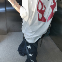 Ahyala(火焰圖騰)美式街頭短袖oversize高街潮流寬鬆小眾T恤男女