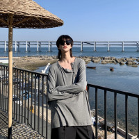 ESC MAN STUDIO/自制oversize寬鬆套頭長袖T恤衫斜開領滿滿高級感