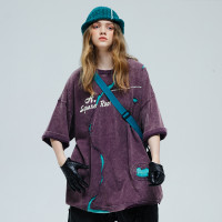 A SQUARE ROOT 字母印花撞色拼接復古破壞寬鬆中性風原創短袖T恤