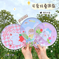 夏季可折叠团扇学生儿童diy便携圆形绢布卡通可爱扇子伴手礼批发