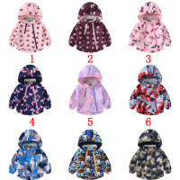 连帽儿童新款外出式双拉链卡通印花欧美风夹克风衣防风男童女童外