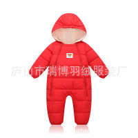 秋冬新款男女婴幼童加绒加厚连帽羽绒棉连体哈衣宝宝爬爬服