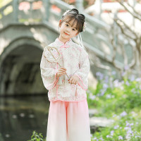 儿童汉服套装夏季女童中国风花朵改良唐装两件套女孩古装表演出服