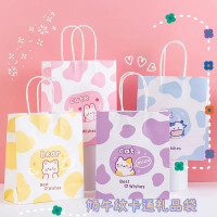 ins卡通奶牛纹简约可爱韩风萌熊牛皮纸袋零食生日伴购物手提礼袋