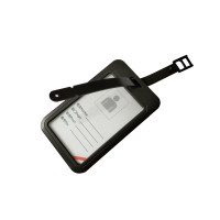 黑色ABS硬塑胶行李牌配PVC软胶带 行李箱标识牌配绳子 可印刷LOGO