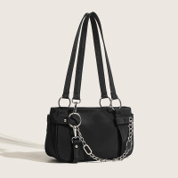 ins欧美时尚圆环链条单肩包尼龙手提法棍中古腋下单肩手提包包女