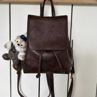 小红书同款小巧复古棕色双肩包女油蜡皮新款简约文艺百搭单肩包