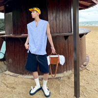 威廉威【海鹽香檳】燙銀字母鋼印無袖背心式時裝襯衫