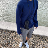 油膩客  克萊因藍科技面料抗皺免熨燙圓領純色套頭長袖T