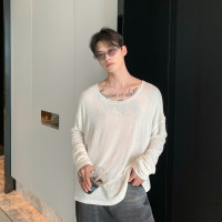 cuibuju夏季小眾鏤空禁慾系防曬衫寬鬆百搭休閒薄款純色長袖t恤潮