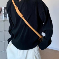 痞帥高級感褶皺垂感長袖T恤男cityboy寬鬆休閒小眾設計感V領上衣