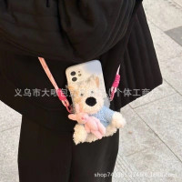 可爱西高地潦草小狗手机背夹斜跨链毛绒公仔挂件闺蜜送人礼物批发