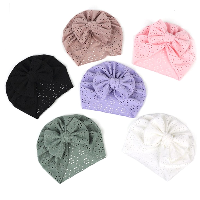 Summer Baby Bow Turban Hat Soft Elastic Baby Bonnet Hat for Newborn Girls Solid Color Breathable Infant Kids Beanie