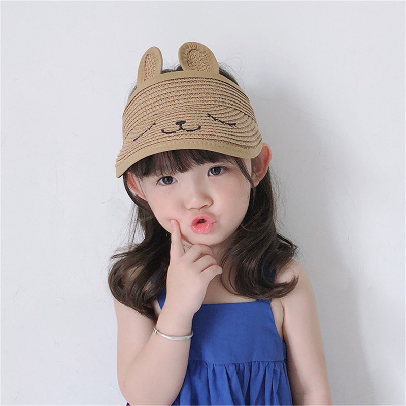 Lovely Smile Summer Empty Top Wide Brim Straw Visor Cap For Baby Props Kids Child Adjustable Cute Sun Hat For Boys Girls